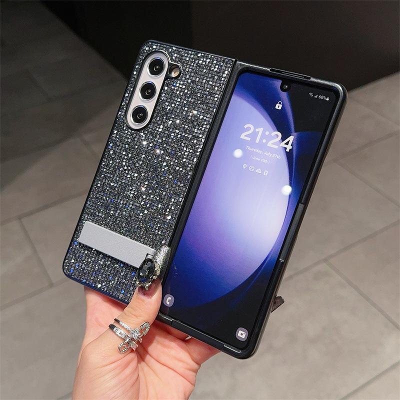Applicable To Samsung ZFold6/5 Glitter Sequin Mobile Phone Case Xiaomi Fold3 Desktop Bracket Protective Case Matex5