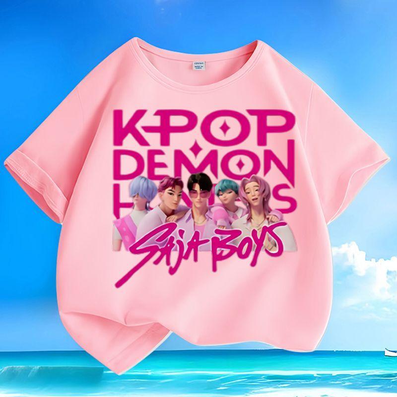 Boys and Girls' Fashionable Demon-hunting Girl Group SAJABOYS Boys' Group Shirt, Summer Children's Loose Pure Cotton T-shirt