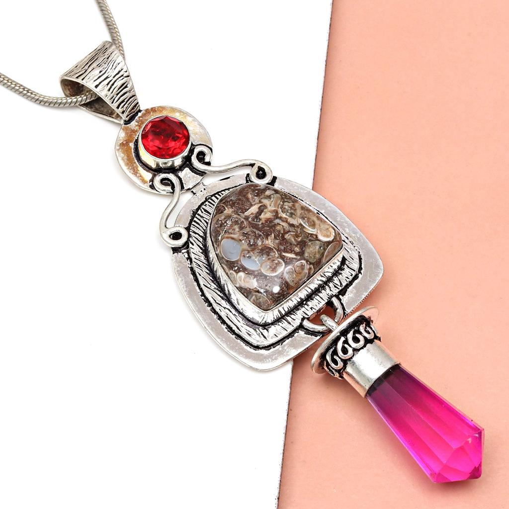 Turtella Jasper Garnet Gemstone Mother's Day Silver Jewelry Pendant  3.75"
