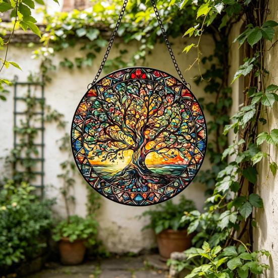Gekleurd Glas Raam Hangdecoratie Rond Zonenvanger Paneel Huis Kantoor Woonkamer Tuin Binnenplaats Venster Hangend Ornament