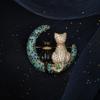Heavy-duty Japanese-style Cartoon Cat Brooch with Colorful Zircon Moon, Cute Cat Pin for Clothing