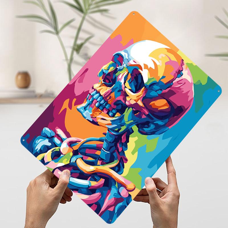 

Colorful Skull Pop Art Tinplate Poster Customized Wall Art Vintage Retro Metal Signs for Gaming Room Decoration At Home Man Cave 20x30cm（7.8x11.8inch）
