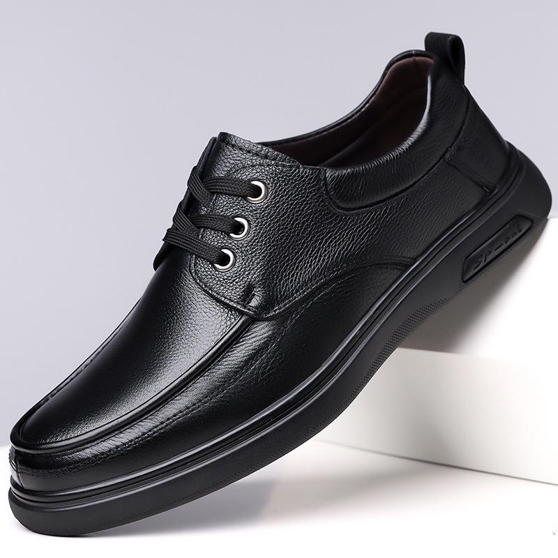 Men's casual leather shoes Men's round head autumn lace-up non-slip loafers Top layer cowhide shoes 5688