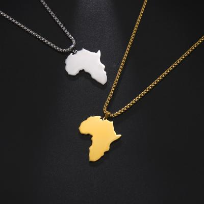 Myshape Punk Herren Afrika Karte Anhänger Halskette Gold Silber Farbe Edelstahl Halsketten Boxkette Mode Afrikakarte Schmuck
