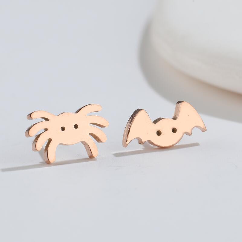 Halloween Bat Stainless Steel Stud Earrings - Minimalist Animal Design for Women, Vintage Christmas Mini Earrings