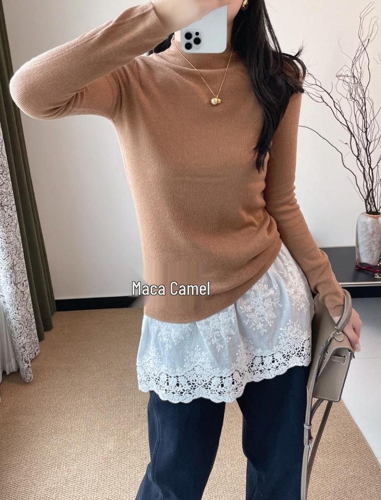 Women's Seamless Wool Pullover: Half-High Collar, Long Sleeve, Solid Color - Autumn/Winter Knit Sweater