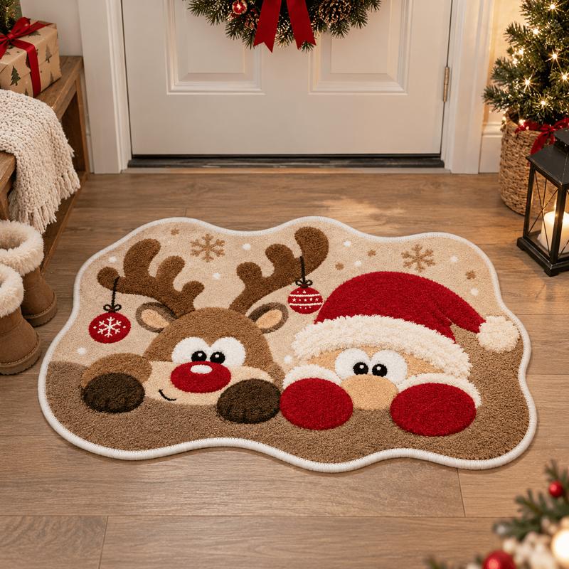 Cartoon Christmas Alien Pattern Area Rug Santa Claus Deer Entry Door Mat Soft Anti-Slip Bedroom Carpet Holiday Home Decor