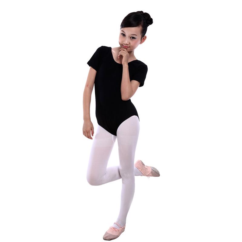Children's Autumn Cotton Dance Costume: Short Sleeve Performance & Practice Attire for Girls.