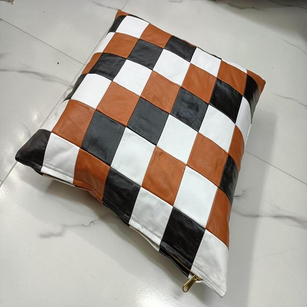 NOORA Kombinationsfarben Leder Kissen- & Kissenbezug, Boho Stil Heimdekor, Quadratisches Patchwork Design Überwurfbezug für Einweihung