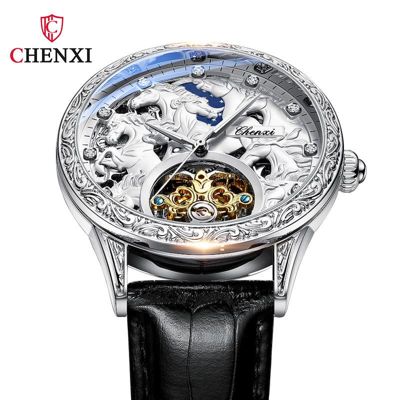 Chenxi Horse New Men's High Grade Fully Automatic Hollow Luminous Waterproof Flywheel Mechanical Watch