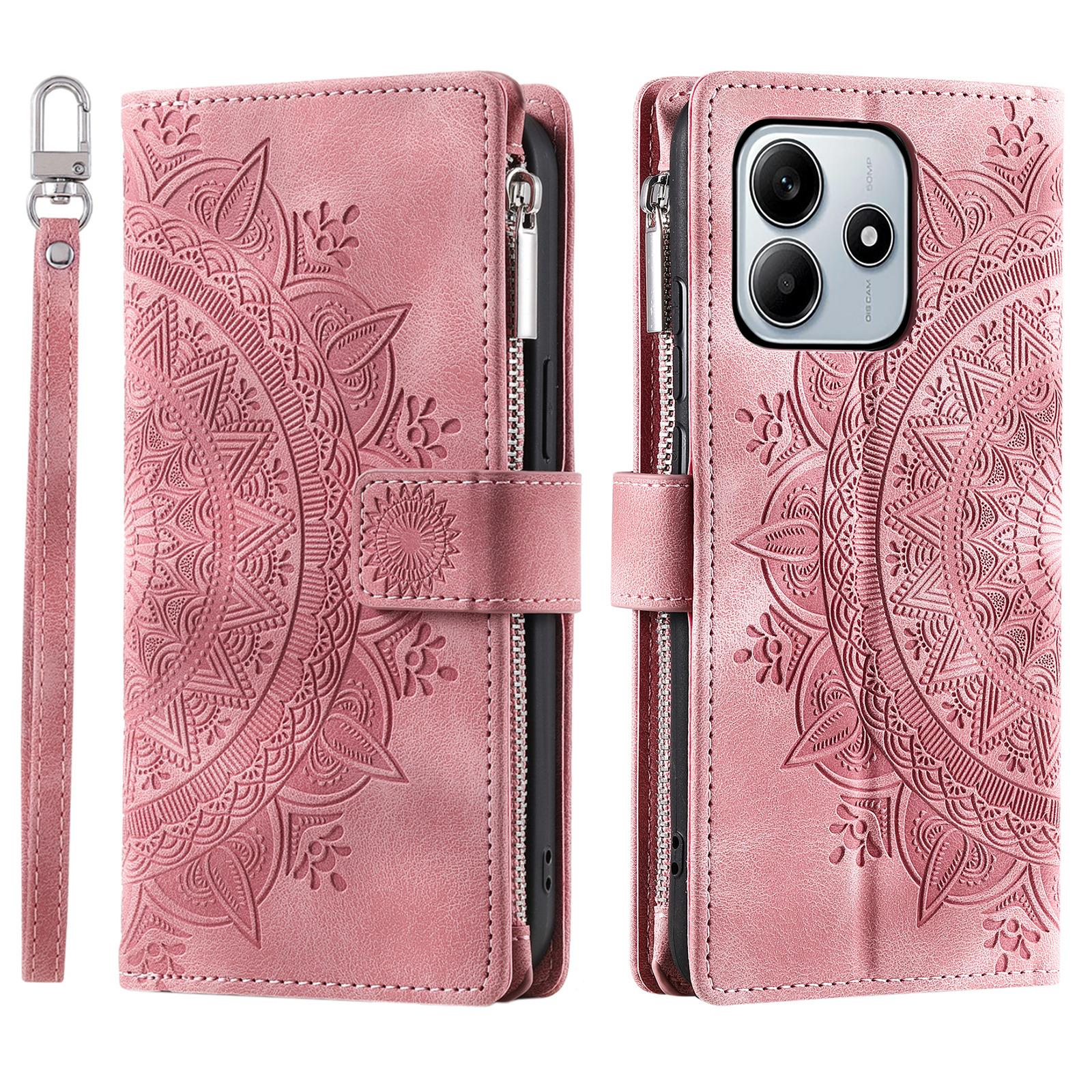 

For Xiaomi Redmi Note 14 4G (163.25mm) Wallet Case PU Leather Phone Cover Mandala Flower Pattern E