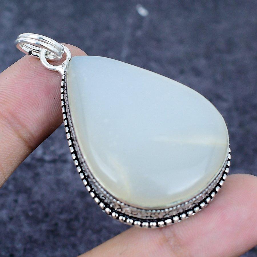 Mother Of Pearl Gemstone 925 Sterling Silver Jewelry Pendant 2.40"