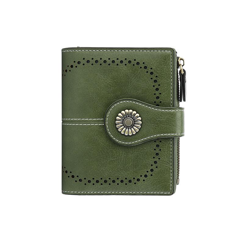 Portafoglio da Donna RFID Anti-Magnetico - Corto in Pelle Retro Olio Cera Europea & Americana, Portamonete Multi-Scomparti per Carte.