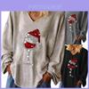 Trendige Damen Weihnachten Weinglas V-Ausschnitt Langarm Pullover Bluse Tops