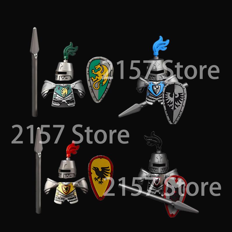 Medieval Castle Soldier Action Figures Building Block Dragon Anime Knight Accessory Warhorse Militia Helmet Shield Toy Gift S015