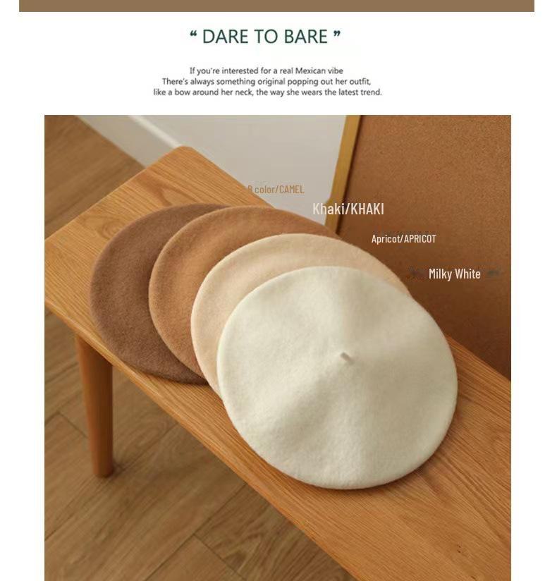 High-Quality Australian Wool Beret: Anti-Pilling, Korean Style, Solid Color, Retro Painter Hat for Girls