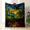 Minecraft-inspired Landscape with Characters and Sword. Flannel Blanket for Bedroom, Living Room, Sofa, and Nap Sofas.