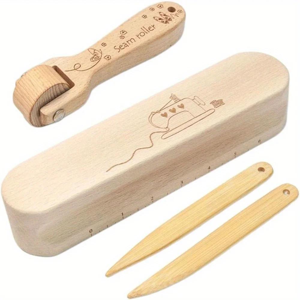 

4PCSSolid wood fabric pressing wheel, sewing bone pen, patchwork tool set, household sewing seam roller, fabric pushing wheel