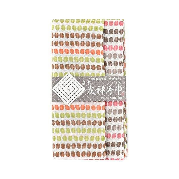 Shirayuki Shirayuki Yuzen Hand Dishcloth, Towel/Large Handkerchief/Tea Towel/Reversible (COFFEE BEANS/Orange & Pink)