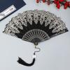 Elegant Chinese Lace Folding Hand Fan with Tassel Vintage Portable Prop for Ancient Costume Shoot Traditional Cultural Events