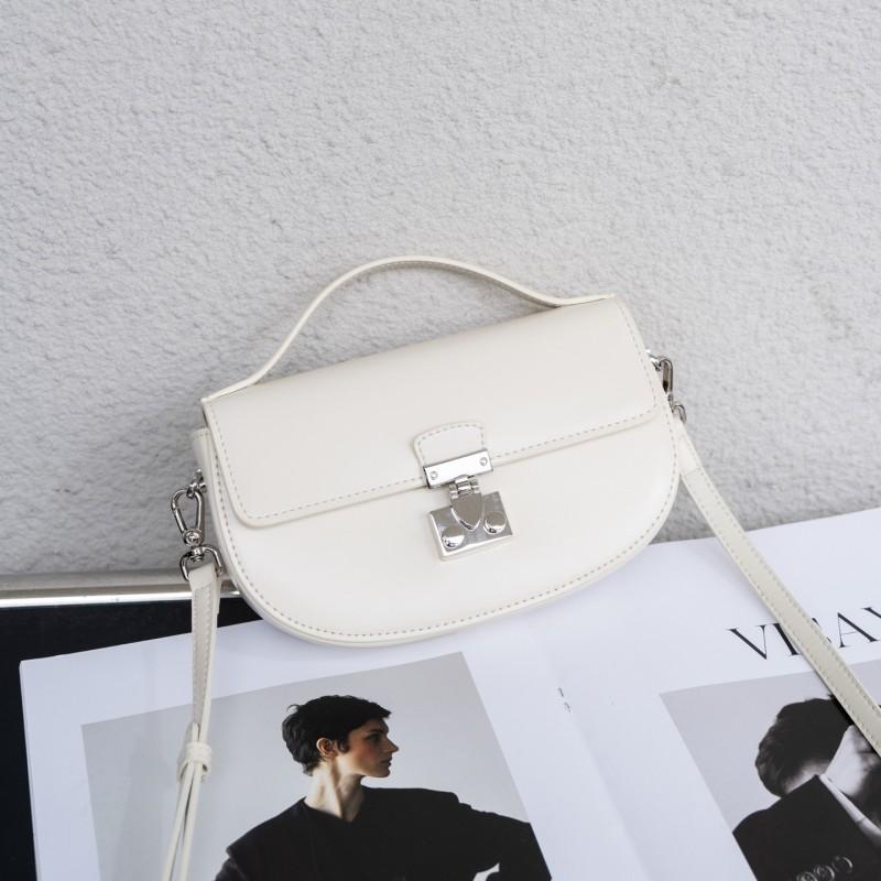 Minimalist Genuine Leather Crossbody Bag Small Square Shell Shape With Lock Daily Urban Wear