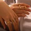 Ins Style Western 18K Gold Bowknot Pearl Stainless Steel Open Ring Women's Fashion Hammered Titanium Steel Zircon Ring
