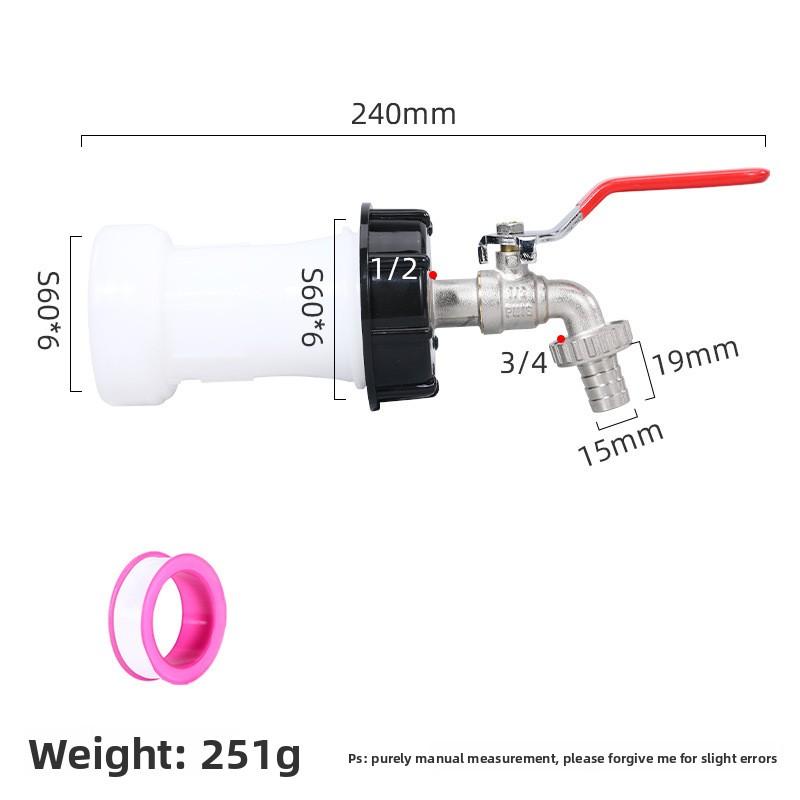 1 Stück Robuster IBC-Tankhahn-Adapter S60*6 Grobgewinde auf 1/2'' 3/4'' Anschluss Ersatzventil Garten Haus Ventilanschluss Wasserhahn