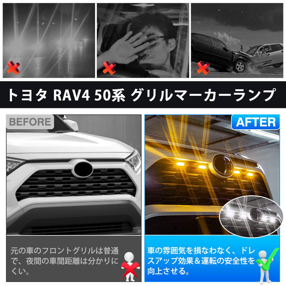 Cartist LED Grille Lights for the RAV4 50 Grille Marker Daytime Running and Warning Lights with Smoked Lens for RAV4 5th Generation 2019 and High Easy