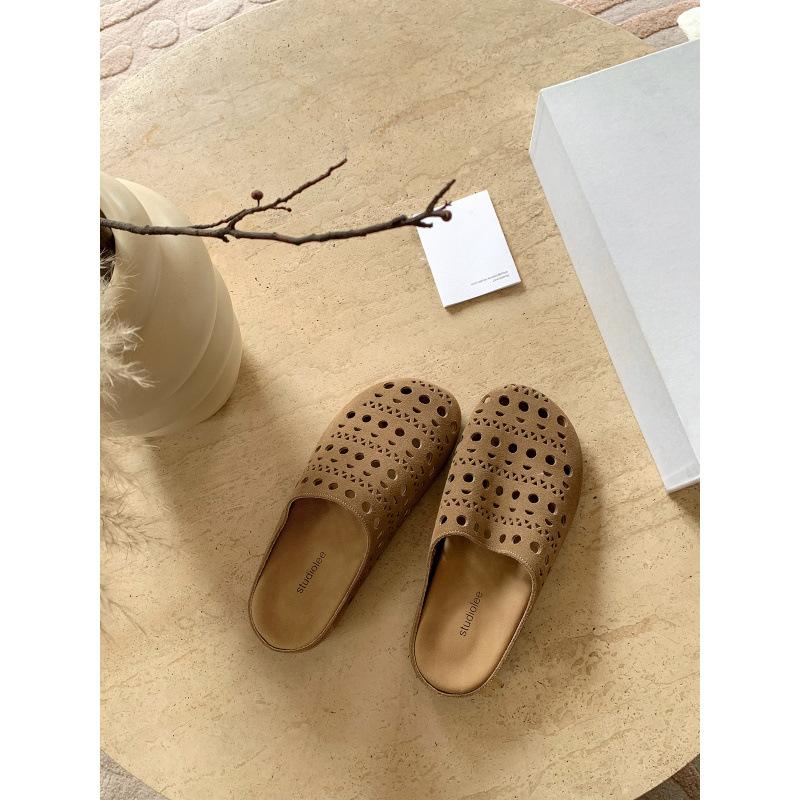 

Версия из коровьей кожи~ натуральная кожа матовая полая гравированная голова сумки полушлепанцы женские летние на толстой подошве хлебные крутые шлепанцы 40