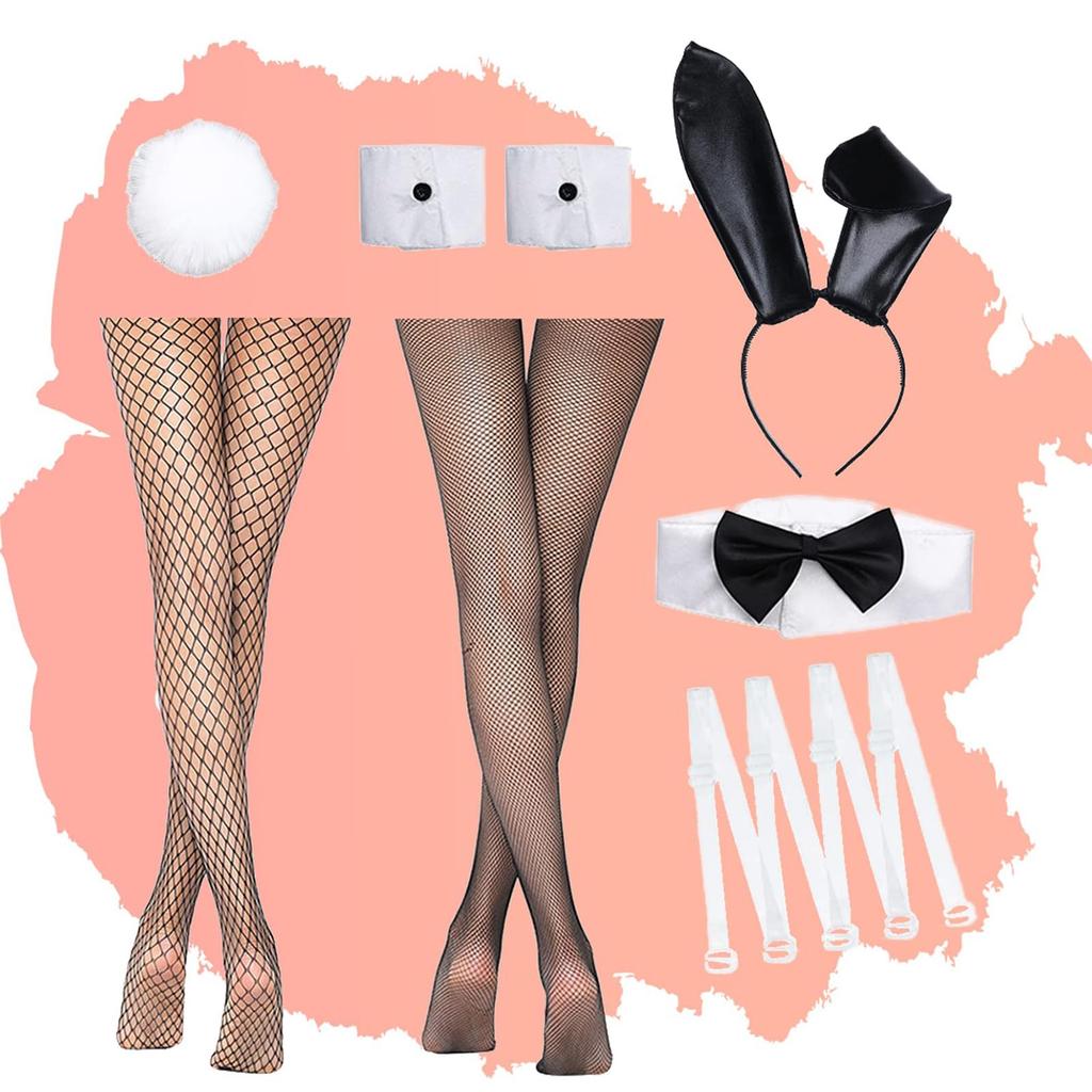 GLMSA Bunny Girl Cosplay Cute Bunny Perfect for Costume and Includes 2 Fishnet Bunny and Black Size Fits Costume, Leotard, Events, Parties,