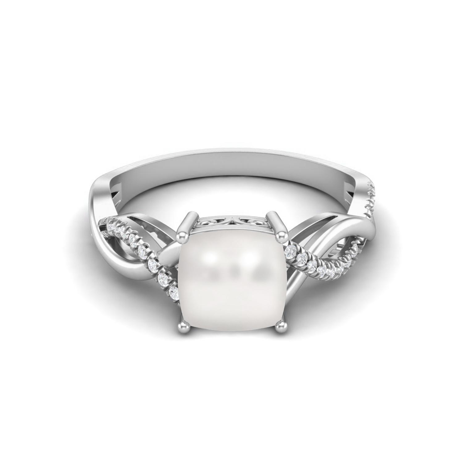 

Стерлинговое серебро 925 пробы 1,94 карата Форма cushion Жемчуг Солитер Скрученный ободок Свадебное кольцо для женщин 12 белый