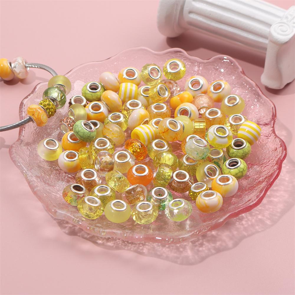 30/50/100pcs Various European Style Macroporous Resin Spacer Beads, Yellow Light Colored Beads, Craft Beads, DIY Bracelet Jewelry Making