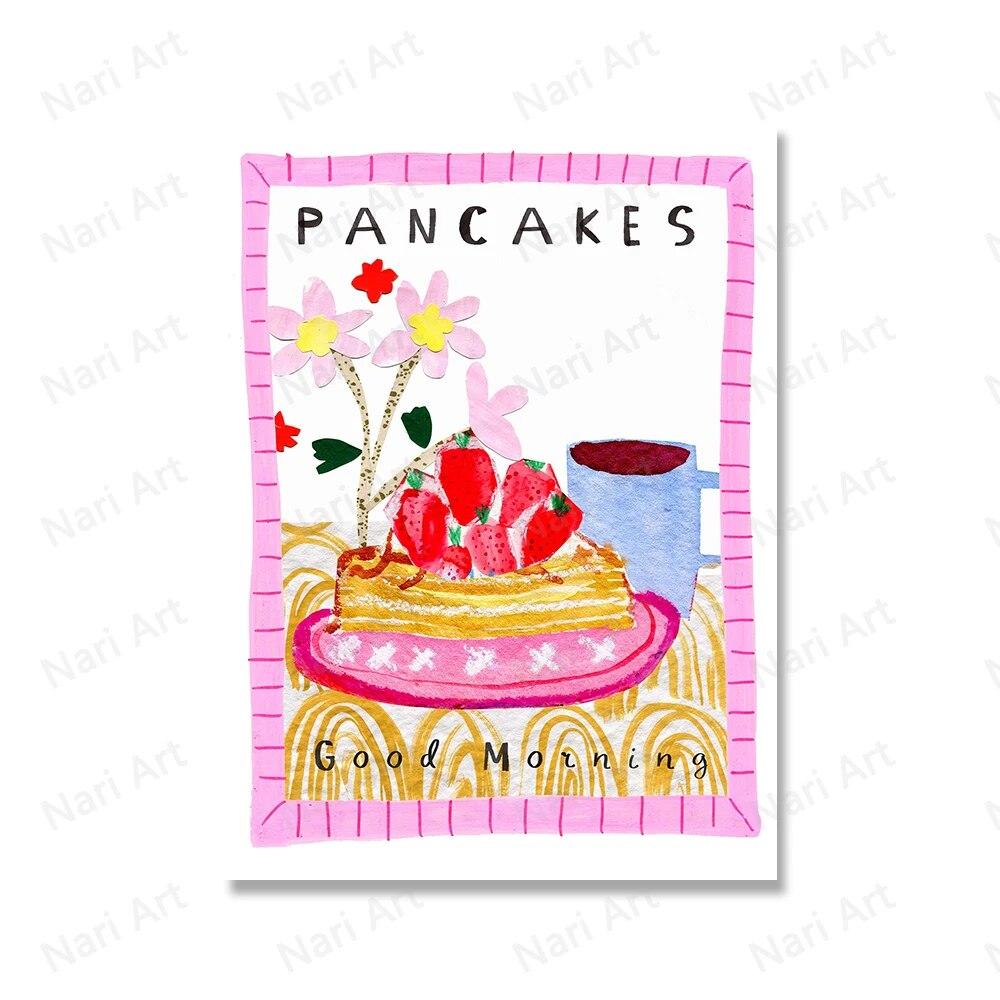 Retro Food Kitchen Prints Café da manhã Barista Pot Frutas Pêssego Pôsteres Arte de parede Pintura em tela Decoração de sala de jantar Imagem sem moldura