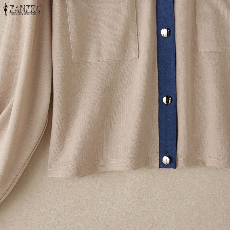 ZANZEA Dámská patchworková halenka s dlouhým rukávem s dlouhým rukávem