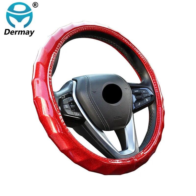 DERMAY Steering Wheel Cover Laser PU Leather Cute for Women Girl Non-slip Fit Steering Wheel 37-38cm Fashion Car Accessories