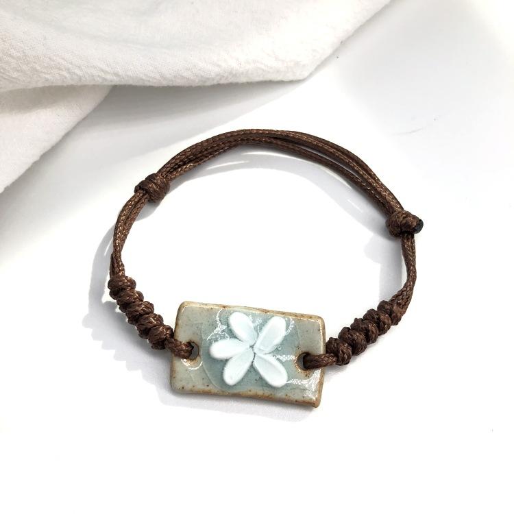 Retro Stone Flower Bracelet Female Jingdezhen Handmade Jewelry Woven Ceramic Pinched Flower Bracelet