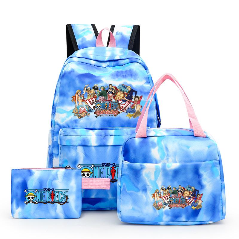 3 stk/sett Tilbake til skolen ryggsekk Anime ett stykke jenteryggsekksett Kawaii skoleelever Gutt Barn Matpakke Blyantboks
