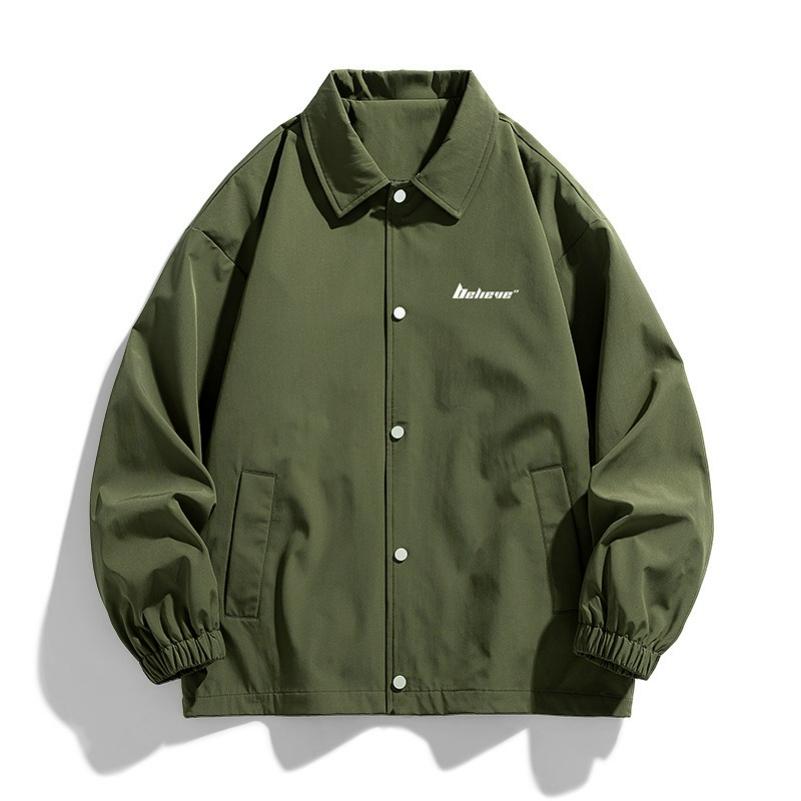 

Lapel Jacket Men s Spring and Autumn Trend Loose Coach Couple All-match Casual Jacket Windproof XXXL зелений