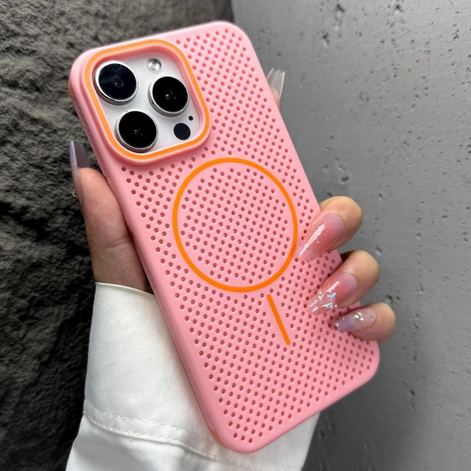Magnetic Phone Case For iPhone 17 Air 15 14 13 12 16 Pro Max 14Pro 16Pro Magsafe Heat dissipation Protector Shockproof Hard Cover