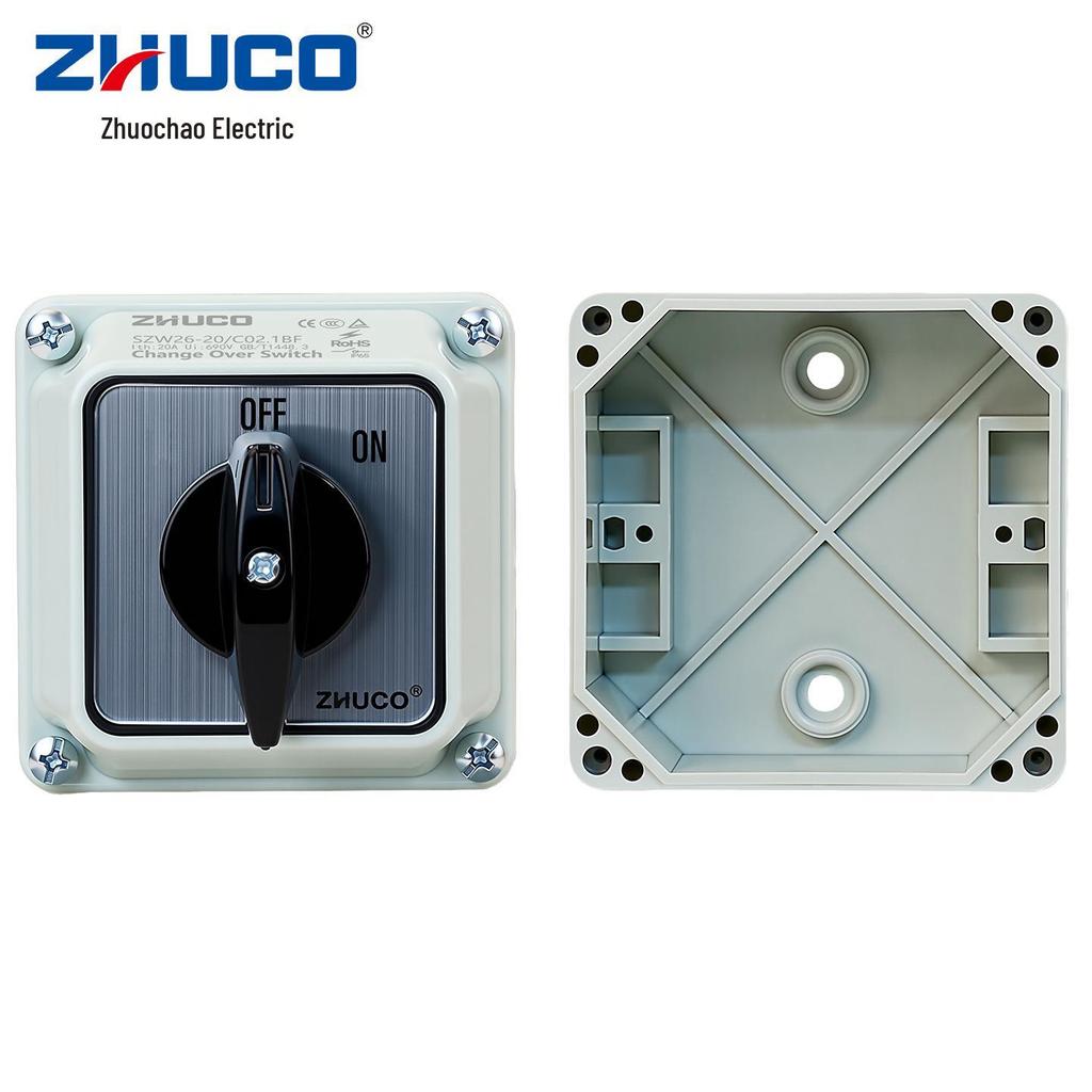 Zhuochao SZW26-20/C02.1BF Rotary Switch: Universal, Two Gears, Protective Box, ON/OFF.