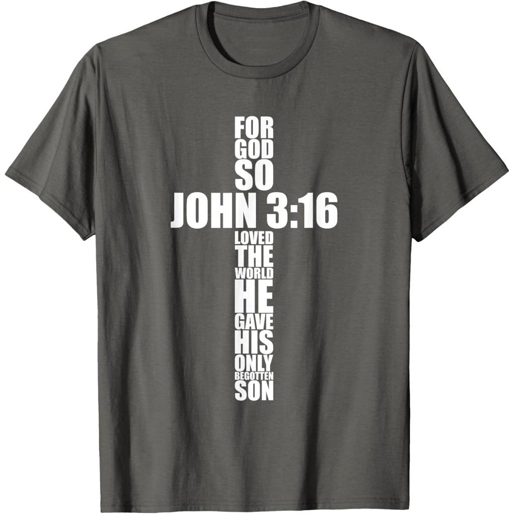 John 316 Cross Christian Bible Verse Religious Graphic Tshirt Men Casual