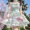 Toku and Yuu Lolita JSK Gothic Lolita Mori Girl Jumper Skirt with Lace Braided Mini Gothic Princess Cute Ribbon Mori Girl School Festival Dress,