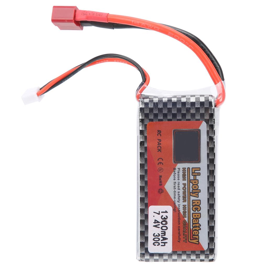7.4V 1300mAh 30C Lipo Battery with T Plug Rechargeable Lithium Battery for Remote Control Car Boat Airplane