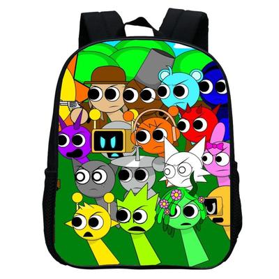 Mochila Infantil Estampada Rhythm Box, Desenho Animado Sprunki 12 Polegadas Leve Meninos e Meninas