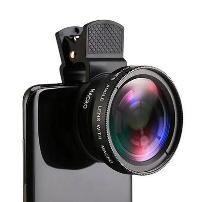 Obiektyw 2 w 1 Uniwersalny Klips 37mm Obiektyw do Telefonu Komórkowego Profesjonalny 0.45X 49uv Super Szerokokątny + Makro Obiektyw HD Do iPhone'a Androida