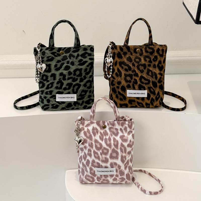 Trendy Autumn Winter Brown Leopard Print Small Buet Bag Women's New 2026 Handheld Crossbody Phone Bag Soft Canvas Daily Use