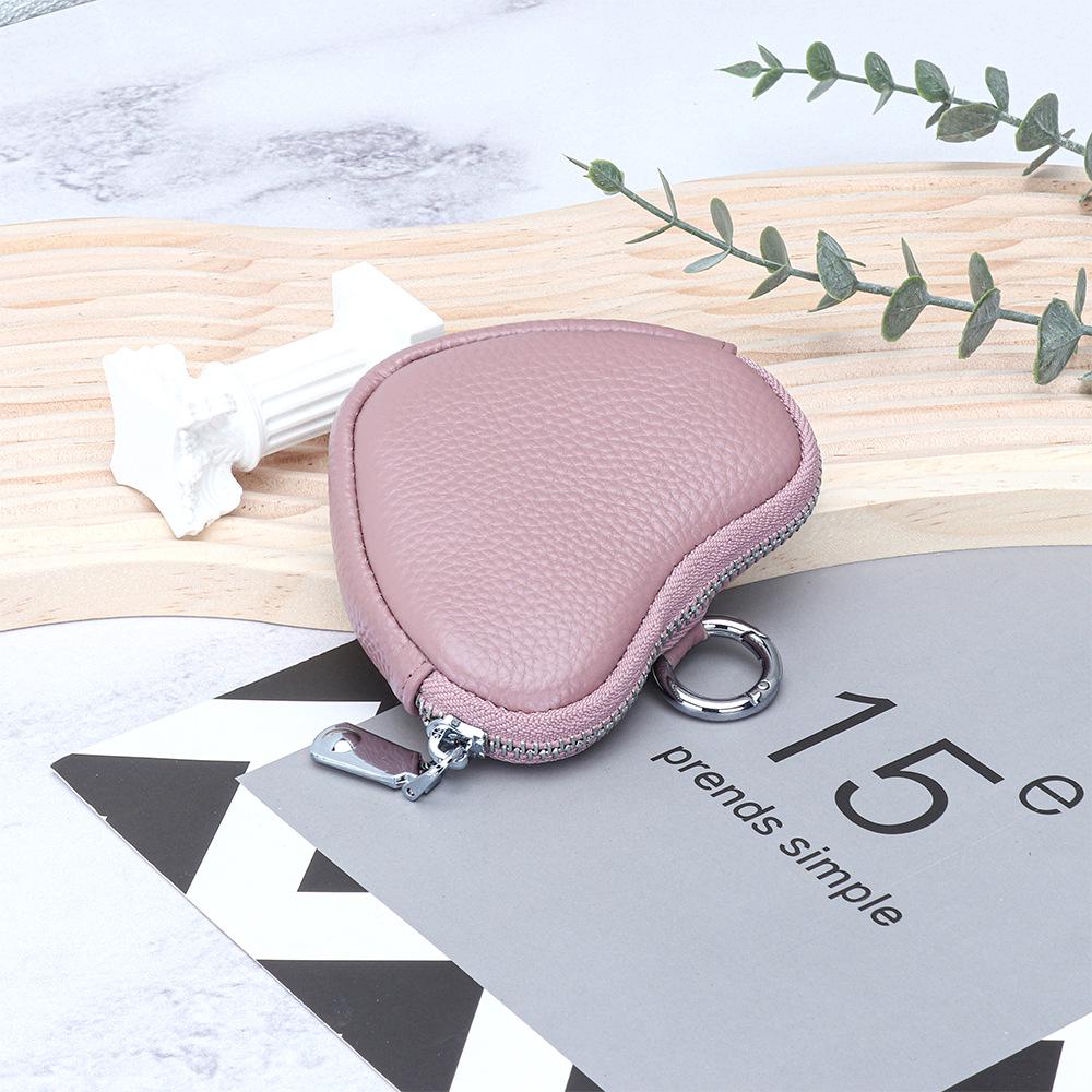 Mini Genuine Leather Coin Purse for Ladies - Top Layer Cowhide Storage Pouch with Zipper and Pendant