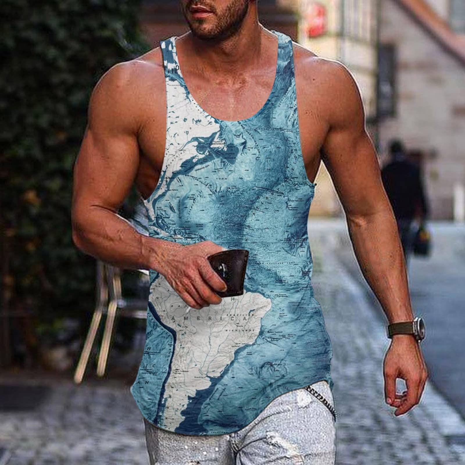 

Мужская летняя пляжная майка для серфинга, большой размер, повседневный дышащий топ без рукавов, свободная майка с принтом, мужская рубашка L синий