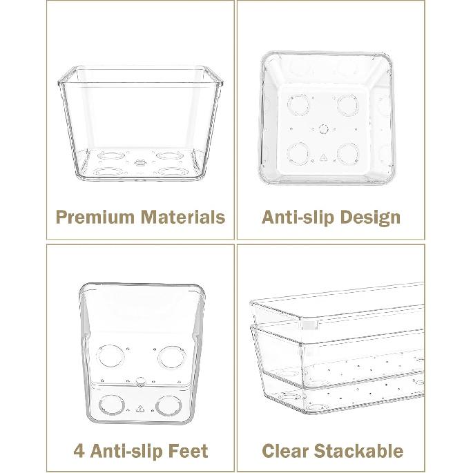 15Pcs Clear Plastic Drawer Organizers Set, 4size Makeup Drawer Organizer Trays for Vanity/desk/bathroom/office/nightstand/gadgets for Kitchen/desk