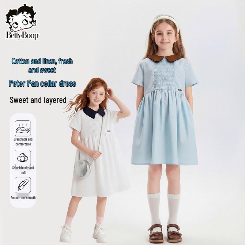 Girls Bohemian Cotton-Linen Doll Collar Dress 140